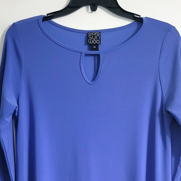 Clara Sunwoo Womens Long Sleeve Tunic Size XS Blue Keyhole Neck Asymmetric Hem - Picture 3 of 8